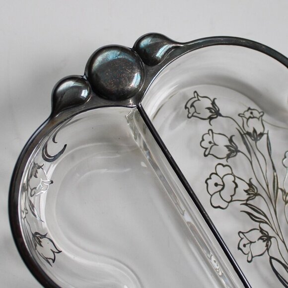 Vintage Silver Floral Daffodil Overlay Painted Divided Glass Serving Tray - Picture 4 of 6